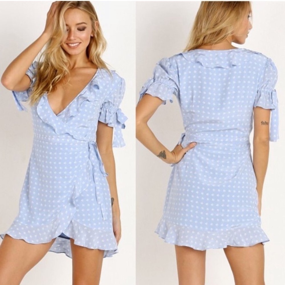 For Love & Lemons Sweetheart Wrap Mini Dress Periwinkle Size S